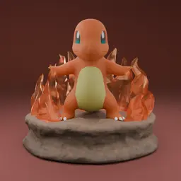Charmander Pokémon 3D Model STL – Optimized for Printing (Base + Fire Stand) 3d model