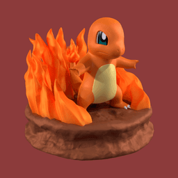 Charmander Pokémon 3D Model STL – Optimized for Printing (Base + Fire Stand) 3d model