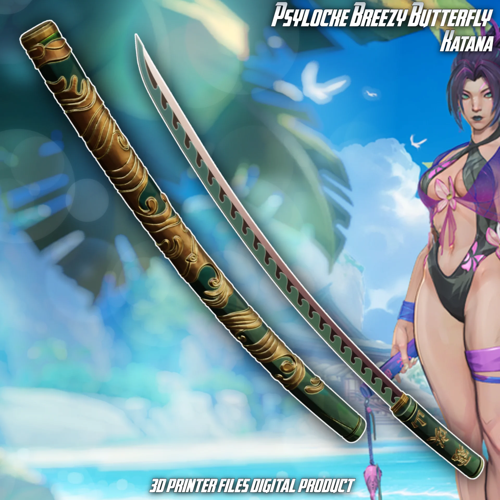 PsyLocke Breezy Butterfly Cosplay Katana Marvel Rivals 3d model