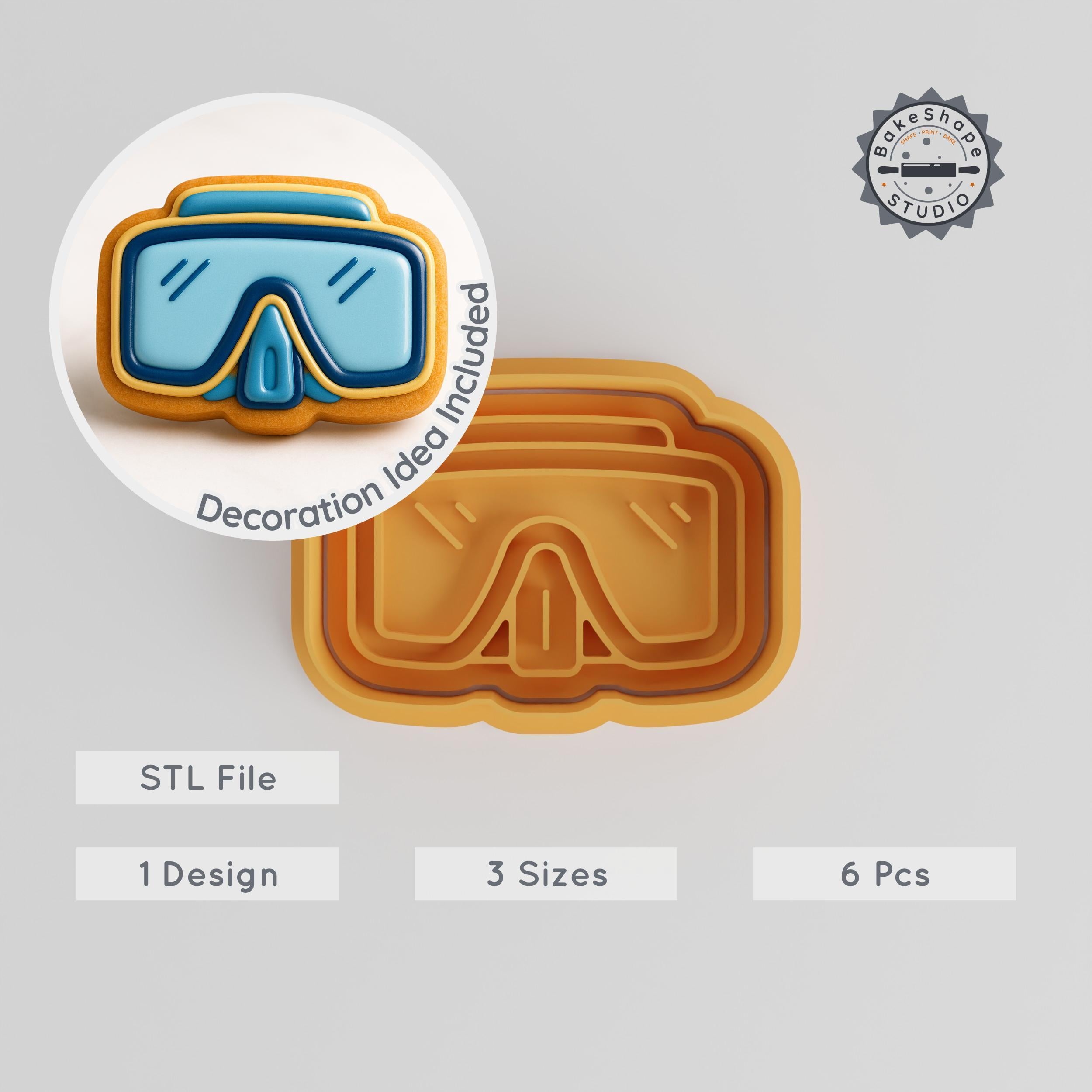 Diving Mask Shape Cutter & Stamp, Cookie Fondant Tool Set, Ocean Dive, 3 Sizes S/M/L PRODUCT_1099 3d model