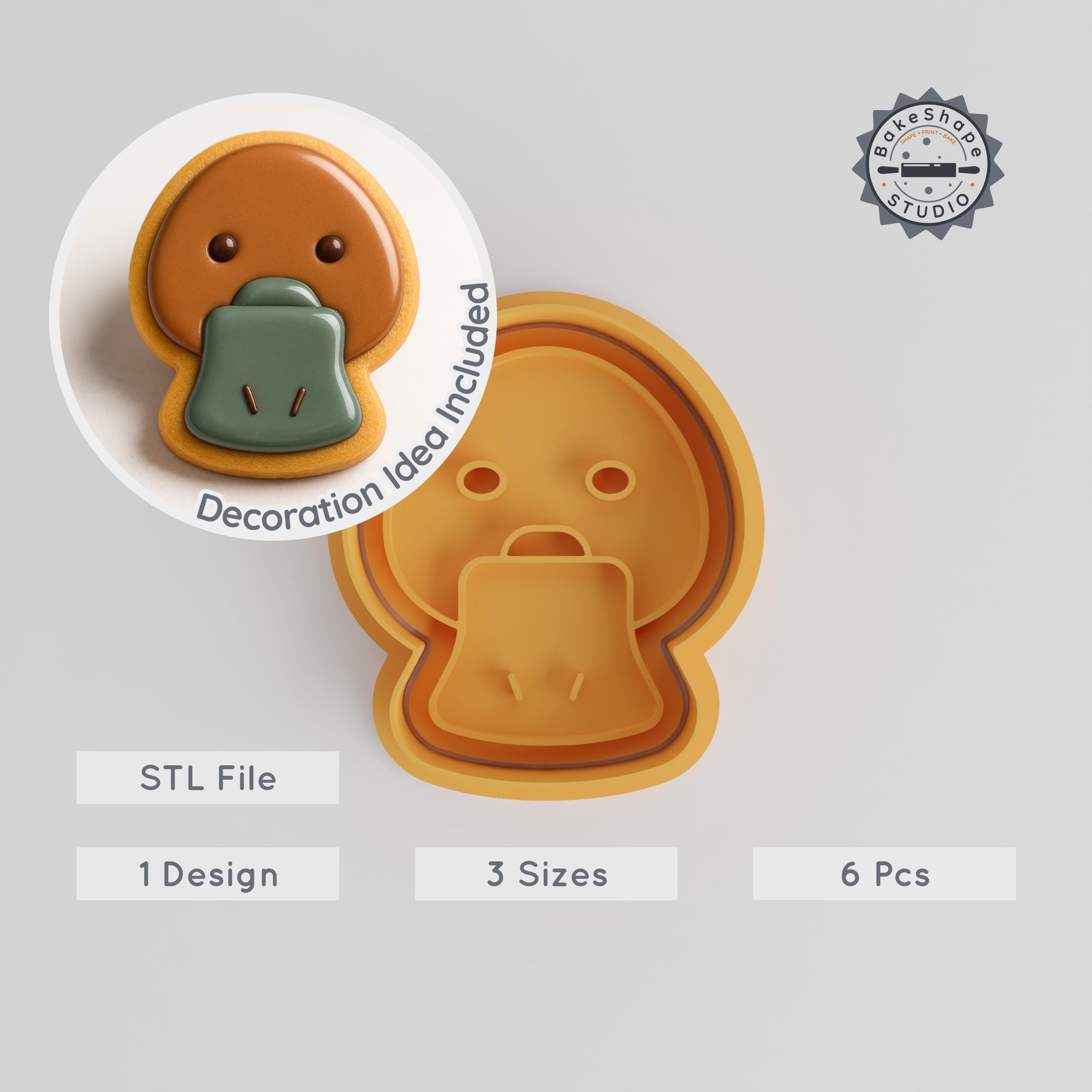 Platypus Shape Cutter & Stamp Set, Cookie & Fondant Tool, S/M/L Sizes, Duck Billed Animal, Water Mammal, Australian Design PRODUCT_1277 3d model