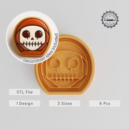 Skull Boy Cookie Cutter & Stamp Set, Halloween Skull, Scary & Spooky, 6-Piece Collection, S/M/L Sizes PRODUCT_992 3d model
