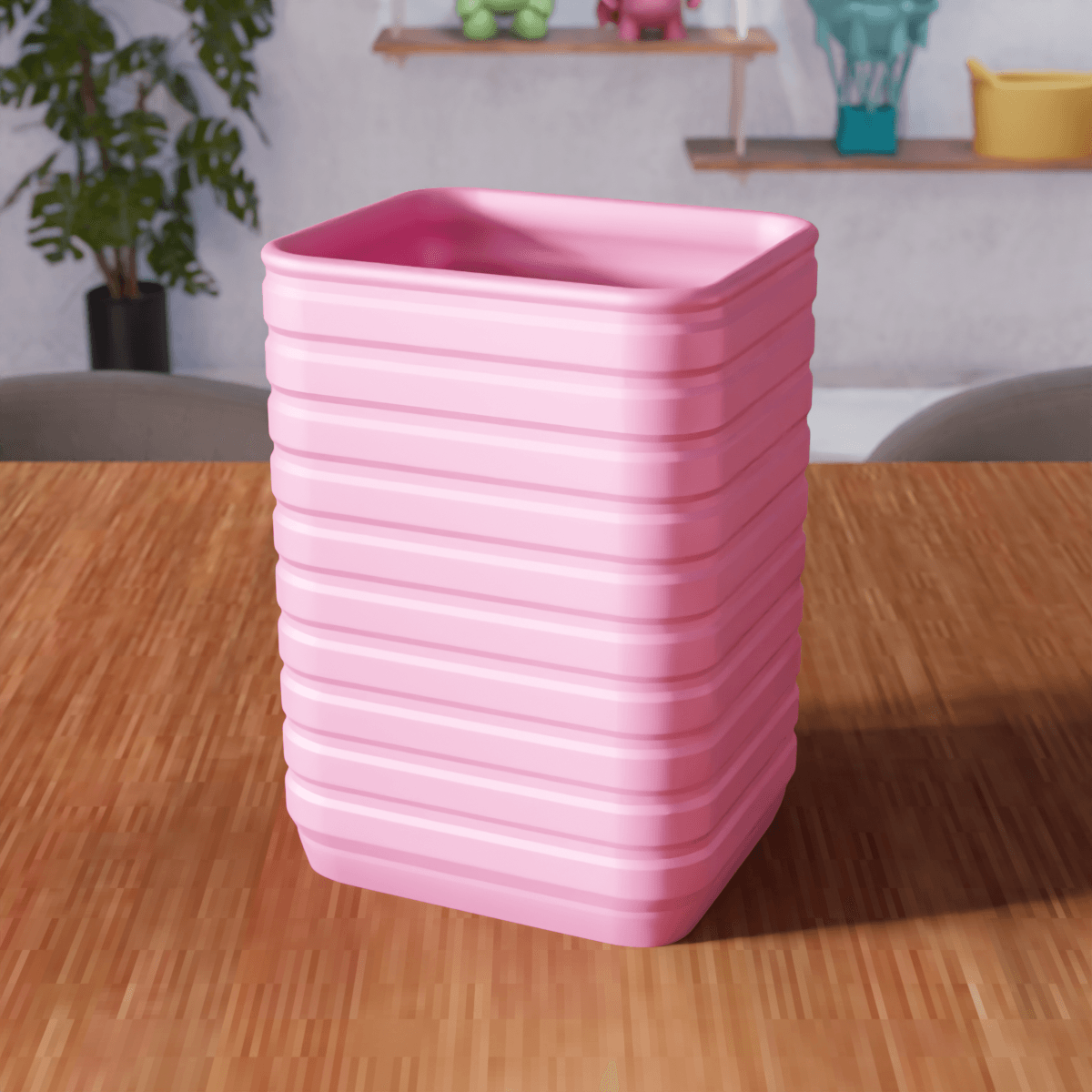 Ribbed Storage Container - Modern Square Organizer 3d model