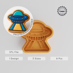UFO Cookie Cutter & Stamp Set, Spaceship Shape, 3 Sizes, Fondant & Baking Alien Theme, Spacecraft Baking Accessories PRODUCT_169 3d model