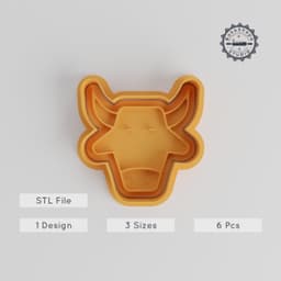Ox Shape Cutter & Stamp Set, Animal Cookie & Fondant Mold in S/M/L, 6-Piece Pack PRODUCT_4492 3d model