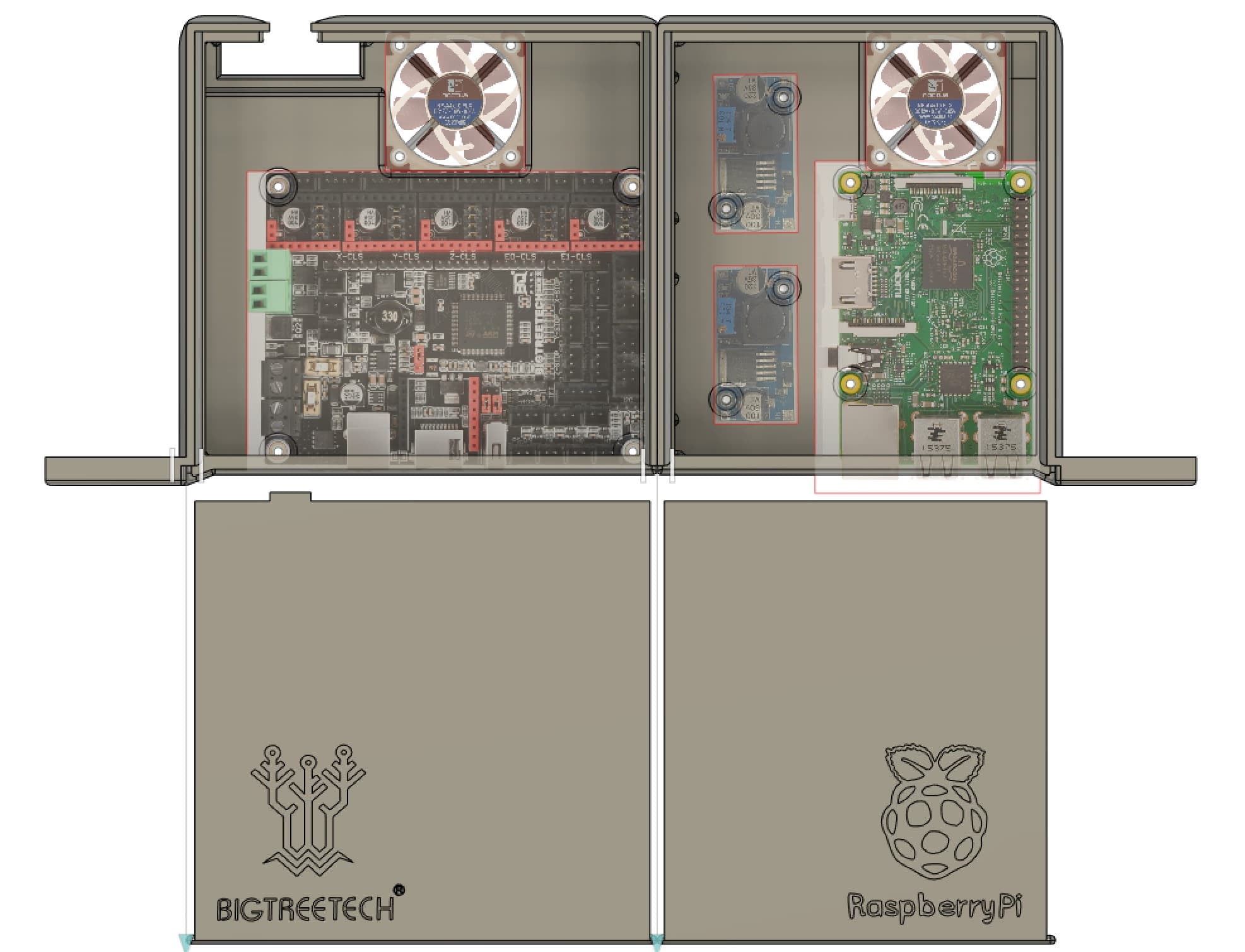 Ender 3 clone Bigtreetech SKR 2.0 & SKR Mini E3 V2.0 case - Model layout - 3d model