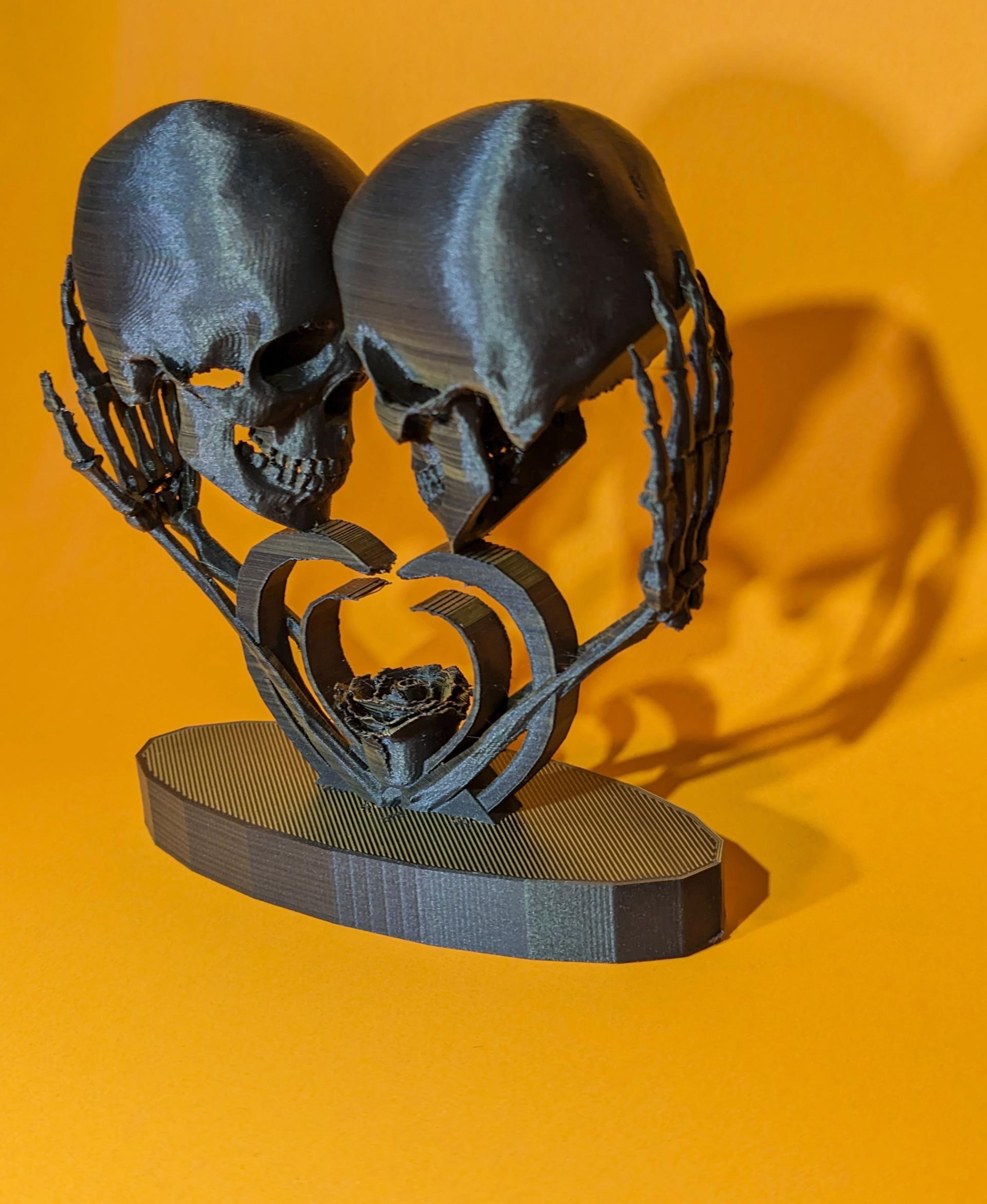 death do us part .stl - Death do us part Skull Hearts - Very cool-looking model with lots of detail, and gets great 3-Dimensionality with Polymaker Shadow Orange - 3d model