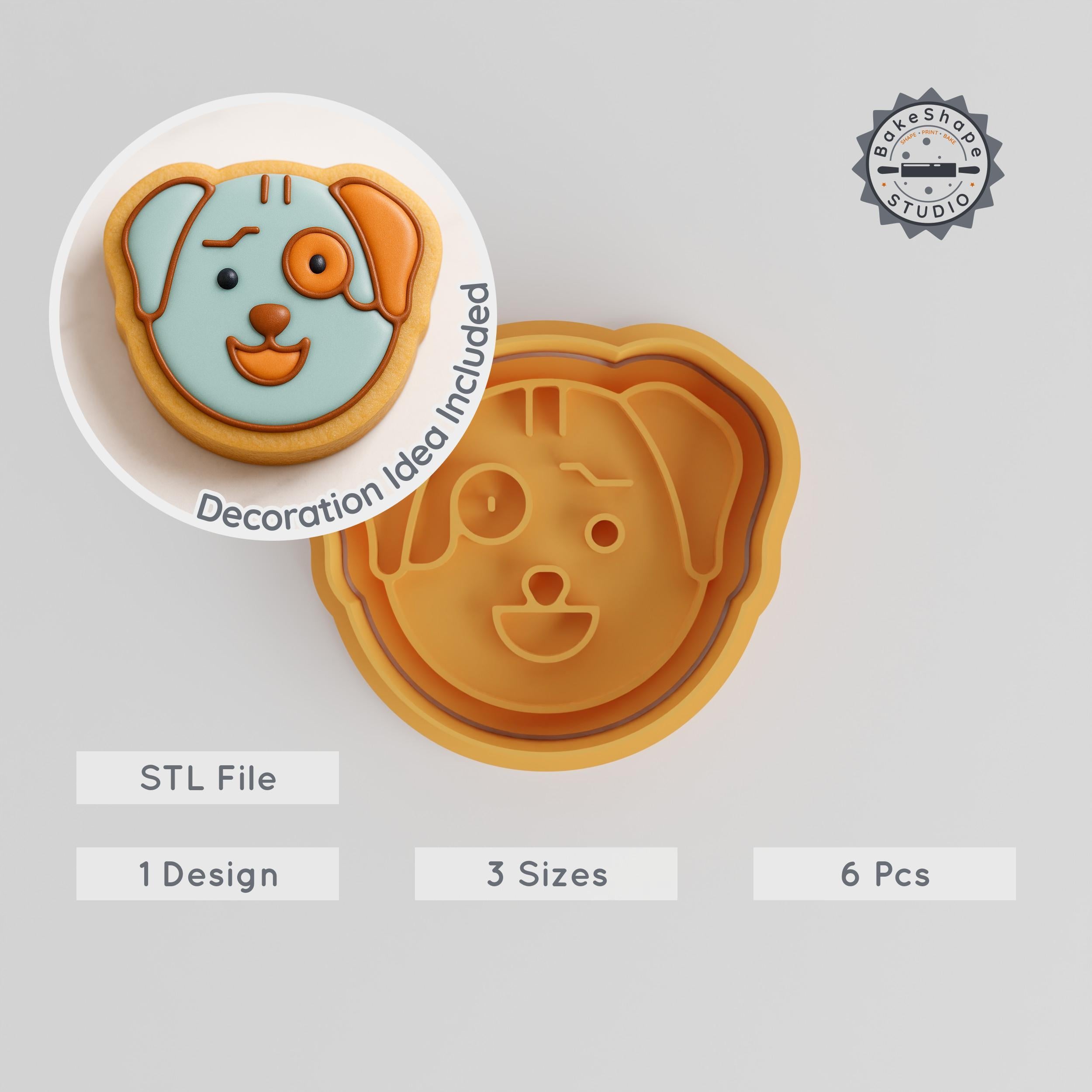 Observer Cookie & Fondant Cutter Stamp, Animal Dog Design, 3 Sizes S/M/L, 6-Piece 3D STL File Set PRODUCT_871 3d model