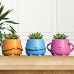 Happy Face Planter Set, 3D Happy Pot, See Hear Speak No Evil Themed, Book - Coffee Buddy, Cute Smile 3d model