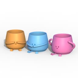 Happy Face Planter Set, 3D Happy Pot, See Hear Speak No Evil Themed, Book - Coffee Buddy, Cute Smile 3d model