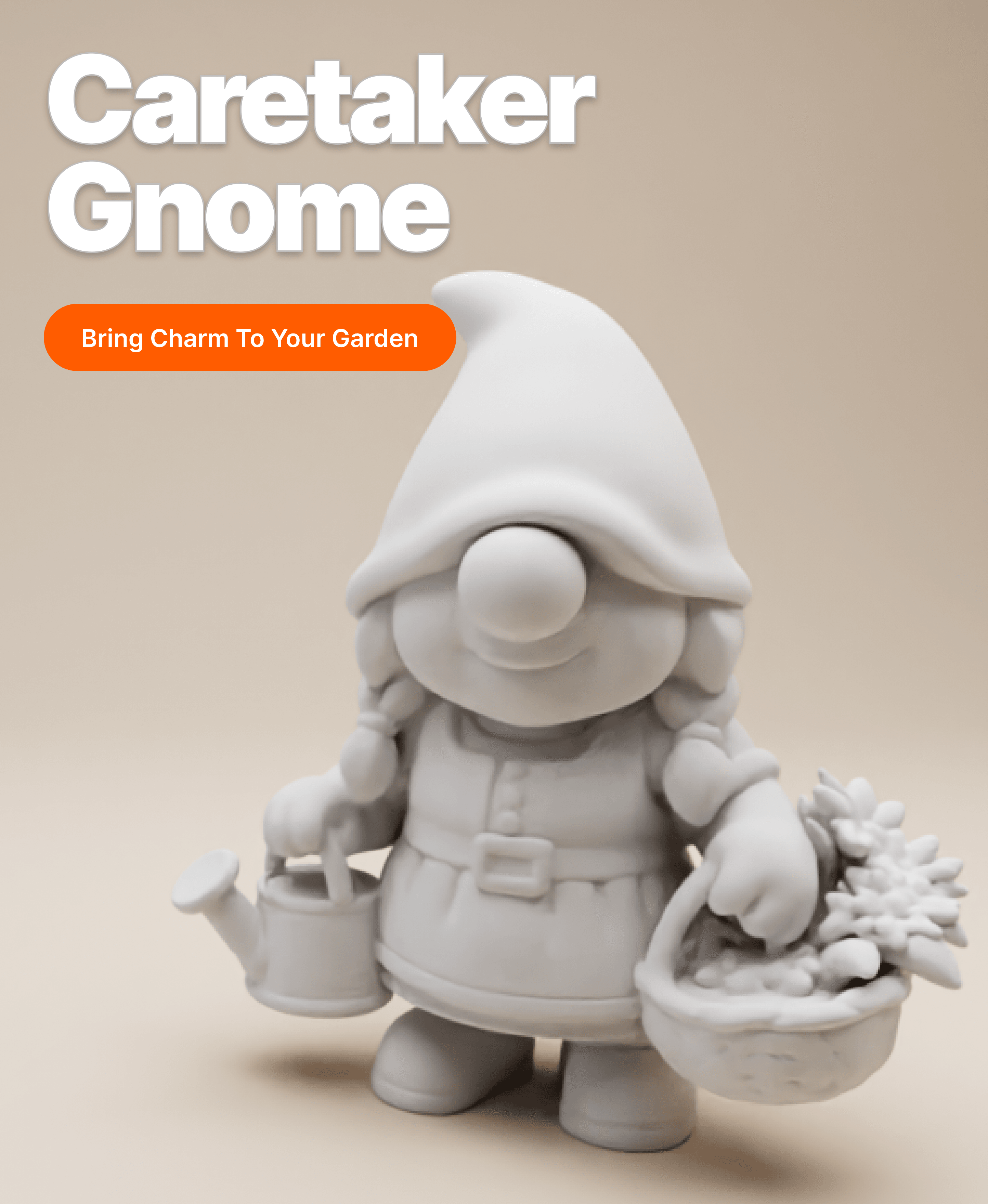 Caretaker Garden Gnome – Braided Female Figurine (Whimsical Clay Style) 3d model