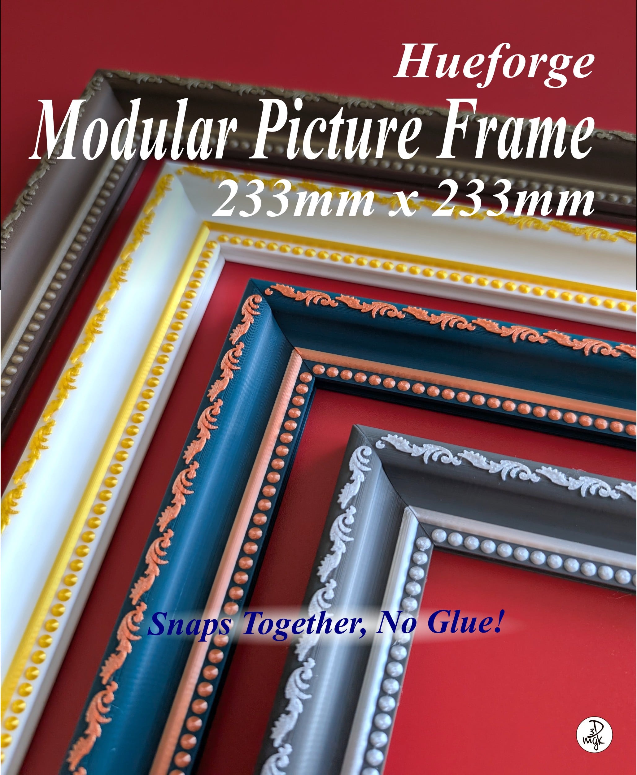 233 x 233mm Modular Picture Frame for Hueforge - SCROLL BEAD 3d model