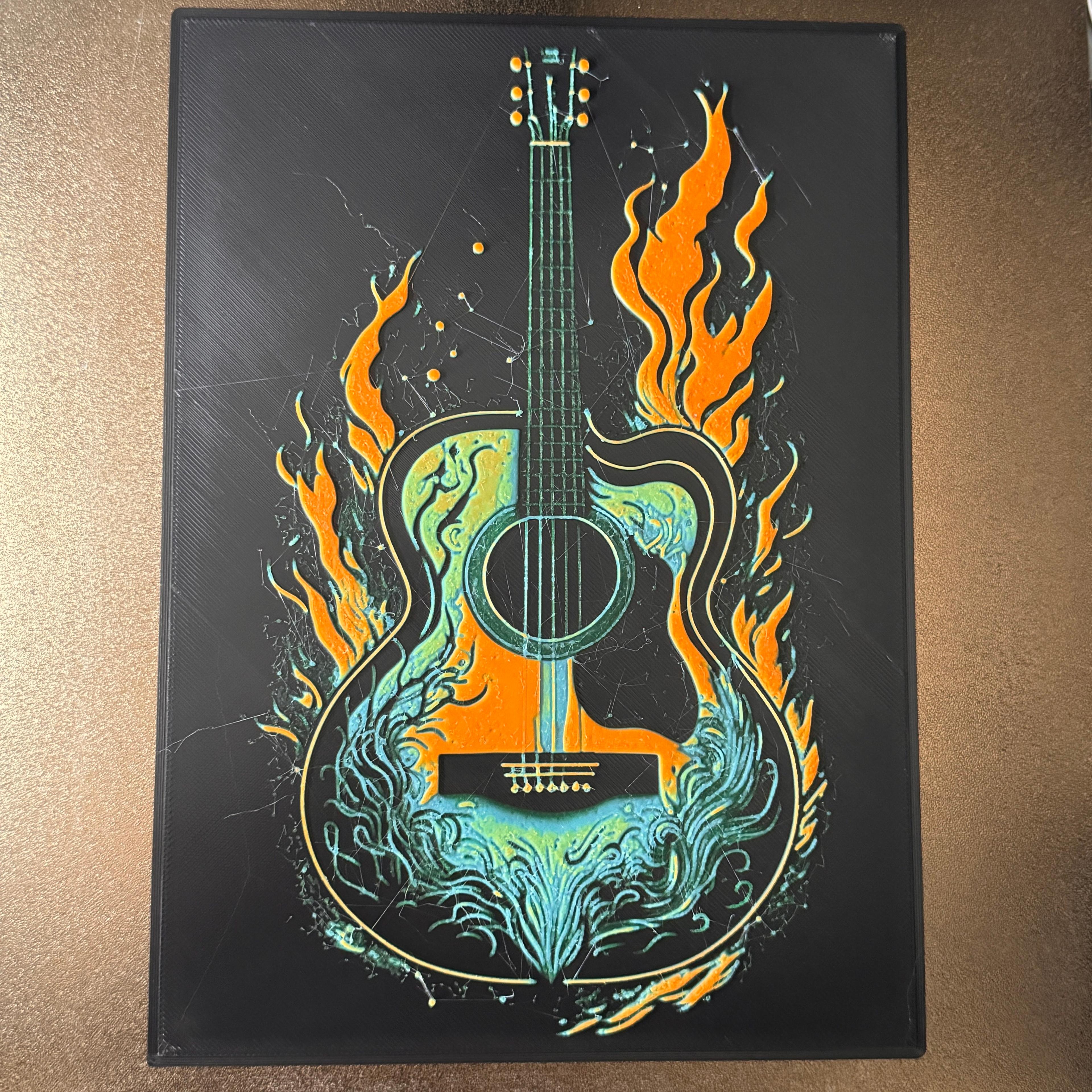 Guitar on Fire - HueForge Print - Frame Compatible 3d model