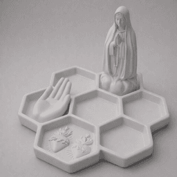 Virgin Mary Hexagon Jewelry Tray STL – Catholic Rosary Holder, Ring Dish & Christian Organizer 3d model