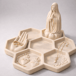 Virgin Mary Hexagon Jewelry Tray STL – Catholic Rosary Holder, Ring Dish & Christian Organizer 3d model
