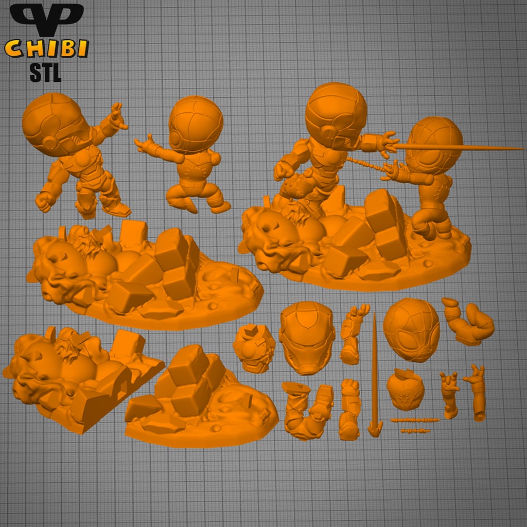 Iron Man vs Spider-Man Chibi STL for 3D Printing ChibiSTL 3DXM 3d model