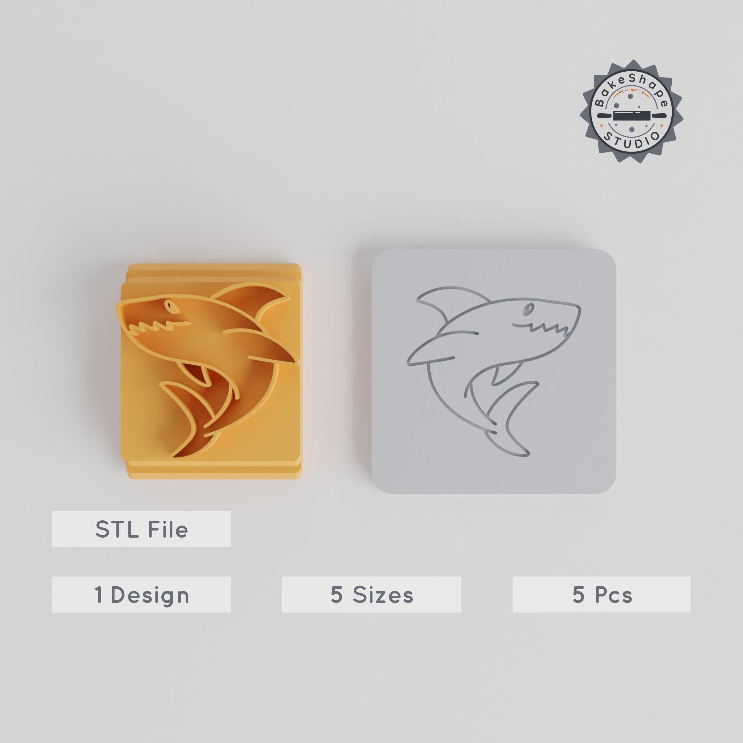 Shark Stamp Tile Set, 5 Sizes, 20-40mm, Perfect for Clay, Cookies & Fondant, Animal Cute Ocean Predator Motif PRODUCT_5627 3d model