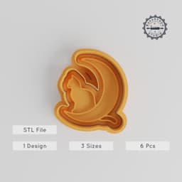 Cat Moon Cutter & Stamp Set, 3 Sizes, Cookie & Fondant, Spooky Halloween Feline Shape, Cosmic Crescent Design PRODUCT_3412 3d model