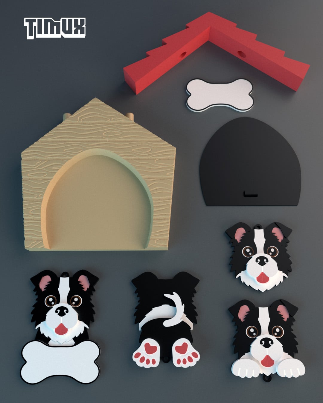 BORDER COLLIE KEYCHAIN SET 3d model