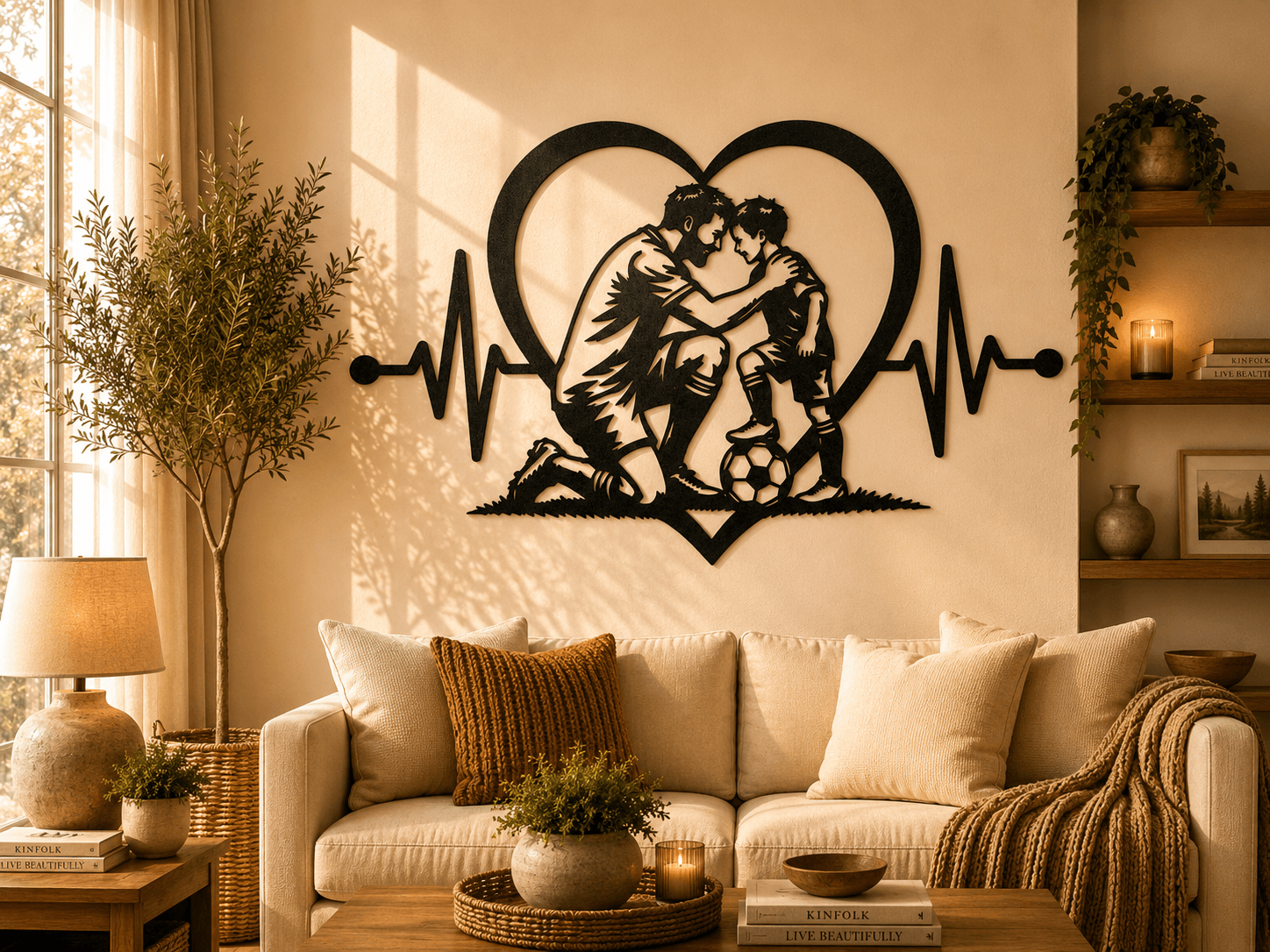 Father and Son Soccer Heartbeat Wall Art Decor.stl 3d model