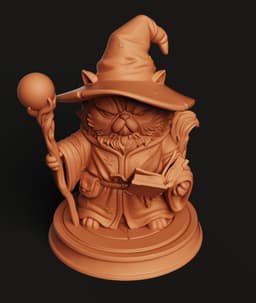 The Wizard Cat Statue | Sorcerer Kitten with Staff | Fantasy Pet Sculpture 3d model
