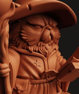 The Wizard Cat Statue | Sorcerer Kitten with Staff | Fantasy Pet Sculpture 3d model