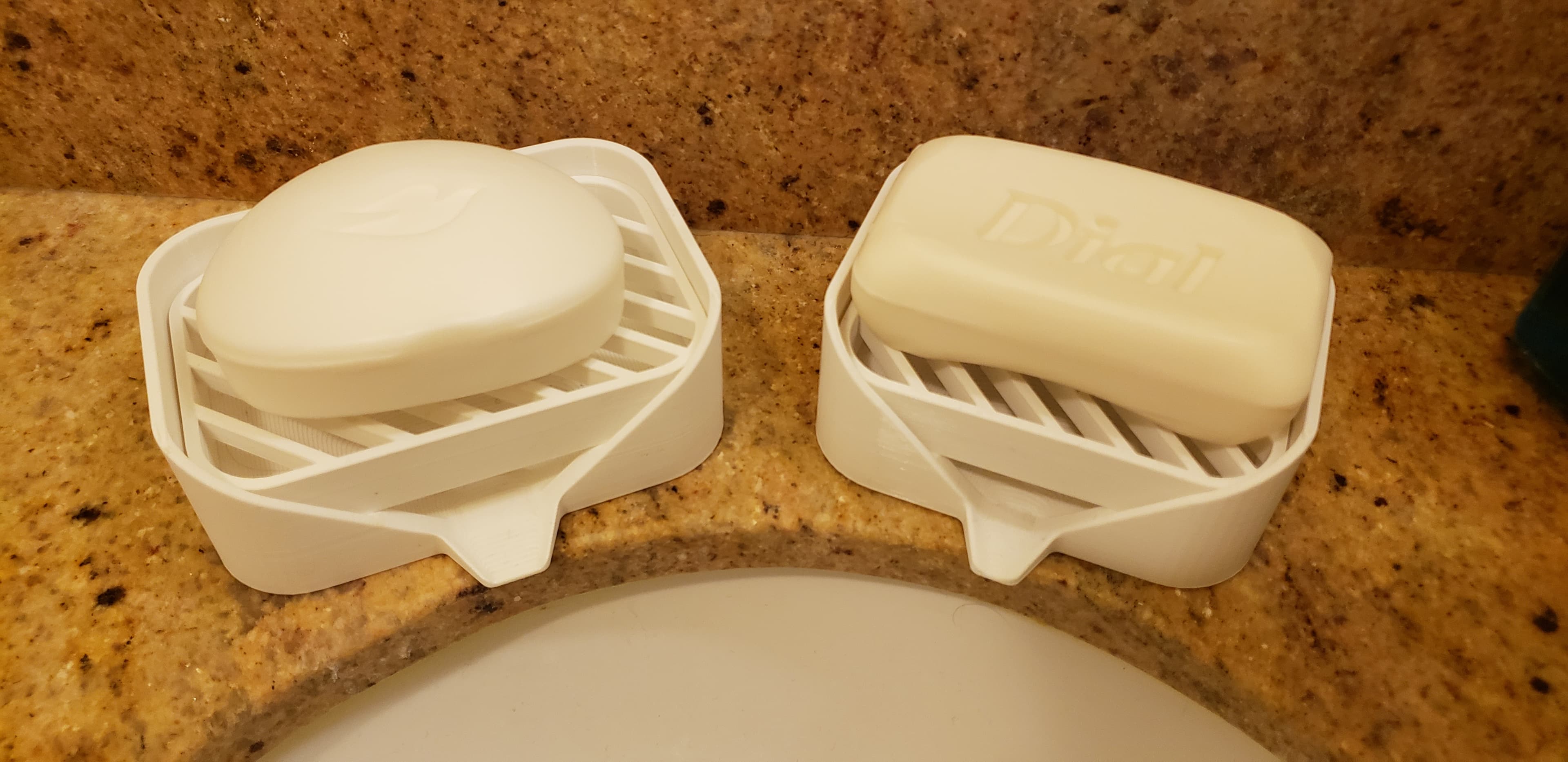 Soap Holder . Bathroom Drying Rack - Dish2 on the left holding a smaller oval soap bar. The Dish1 one holding a bigger rectangular soap bar. - 3d model