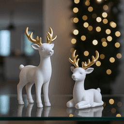 Reindeer Figurines Set | Elegant Christmas Deer Decor | Minimalist Holiday Ornament 3d model
