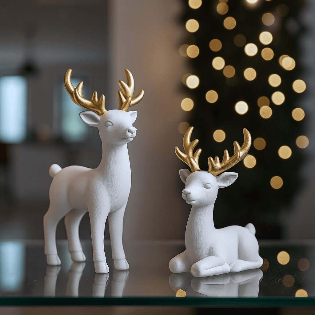 Reindeer Figurines Set | Elegant Christmas Deer Decor | Minimalist Holiday Ornament 3d model