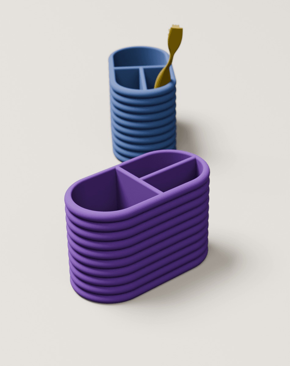 Ribbed Toothbrush Holder with Compartments 3d model