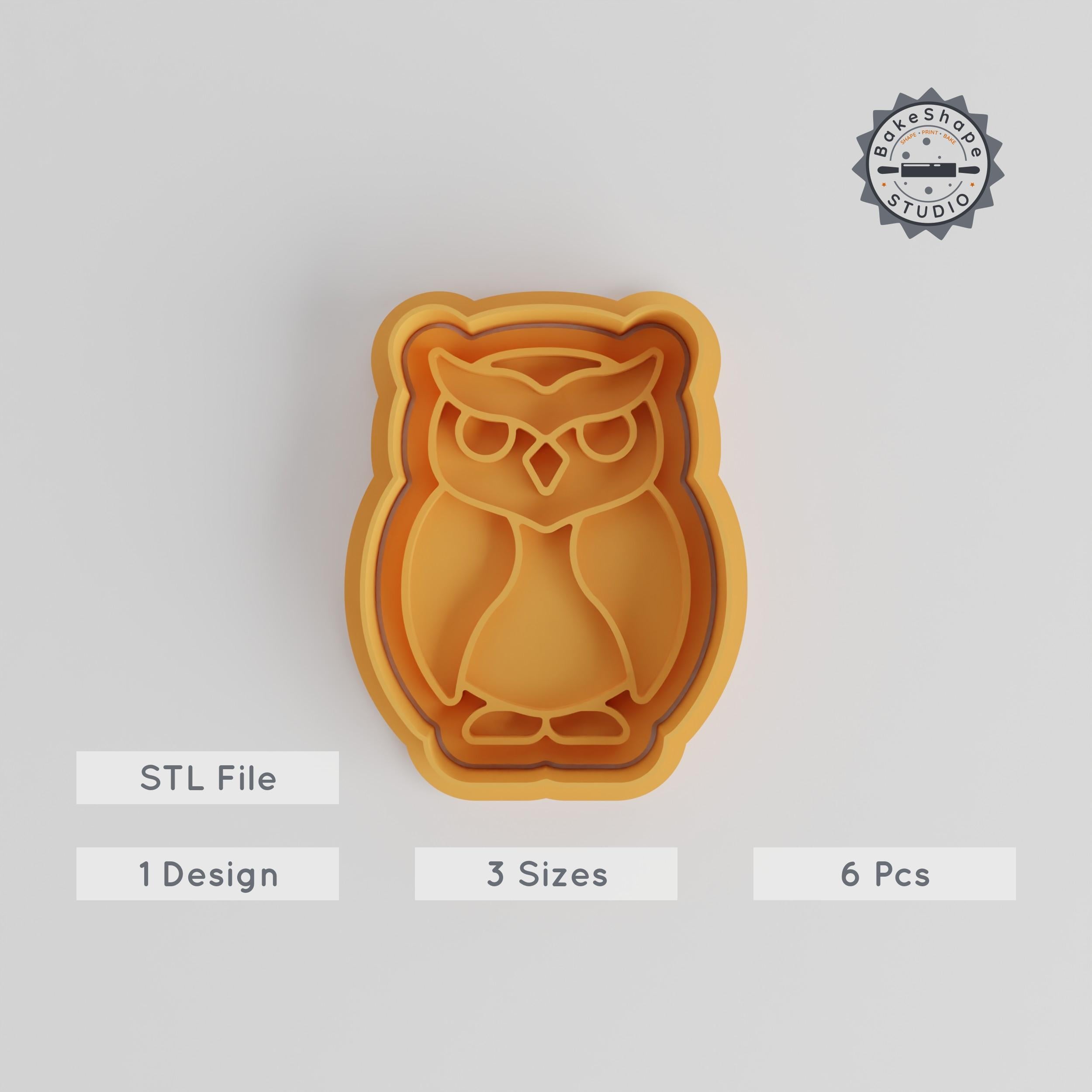 Owl Cookie Cutter & Stamp Set, Animal Shape for Fondant, 3 Sizes, 6 Pieces, Night Bird, Halloween Spooky Baking Tool PRODUCT_3442 3d model