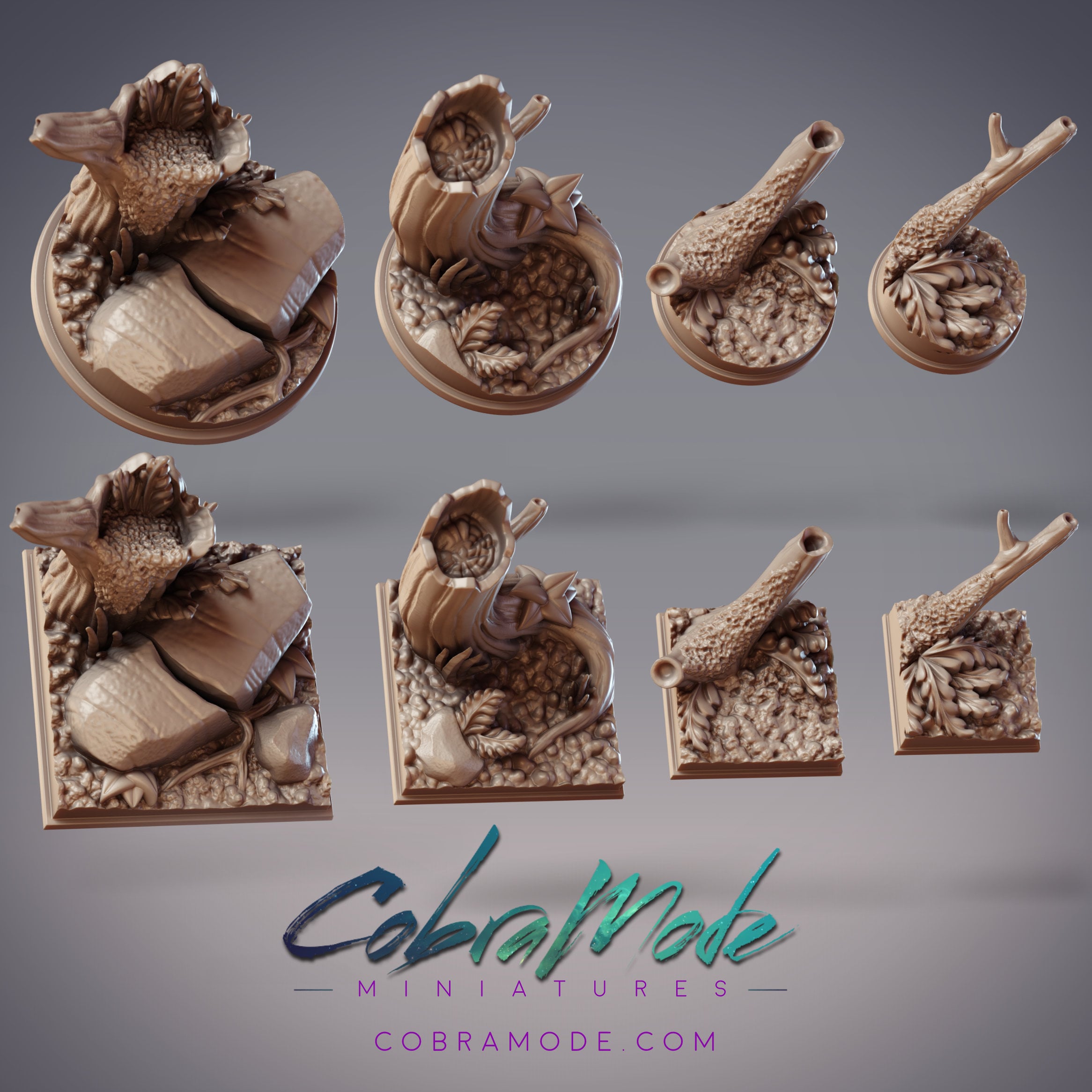 Ancient Dino Forest Base Pack (8pcs) - Round and Square Versions 3d model