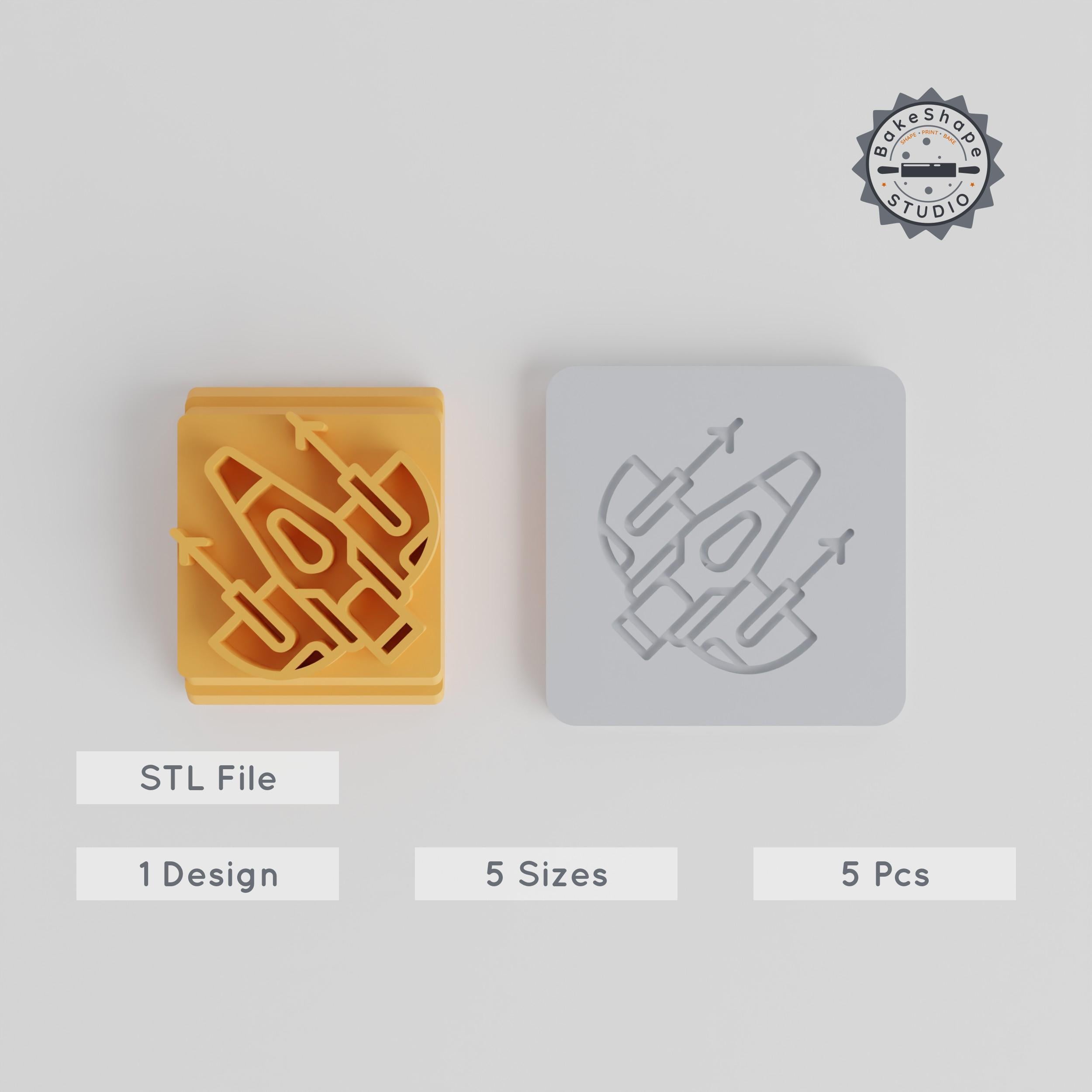 Space Fighter Ship Stamp, 5 Size Tile Set for Clay, Cookies & Fondant, Galactic Craft Mold PRODUCT_1727 3d model