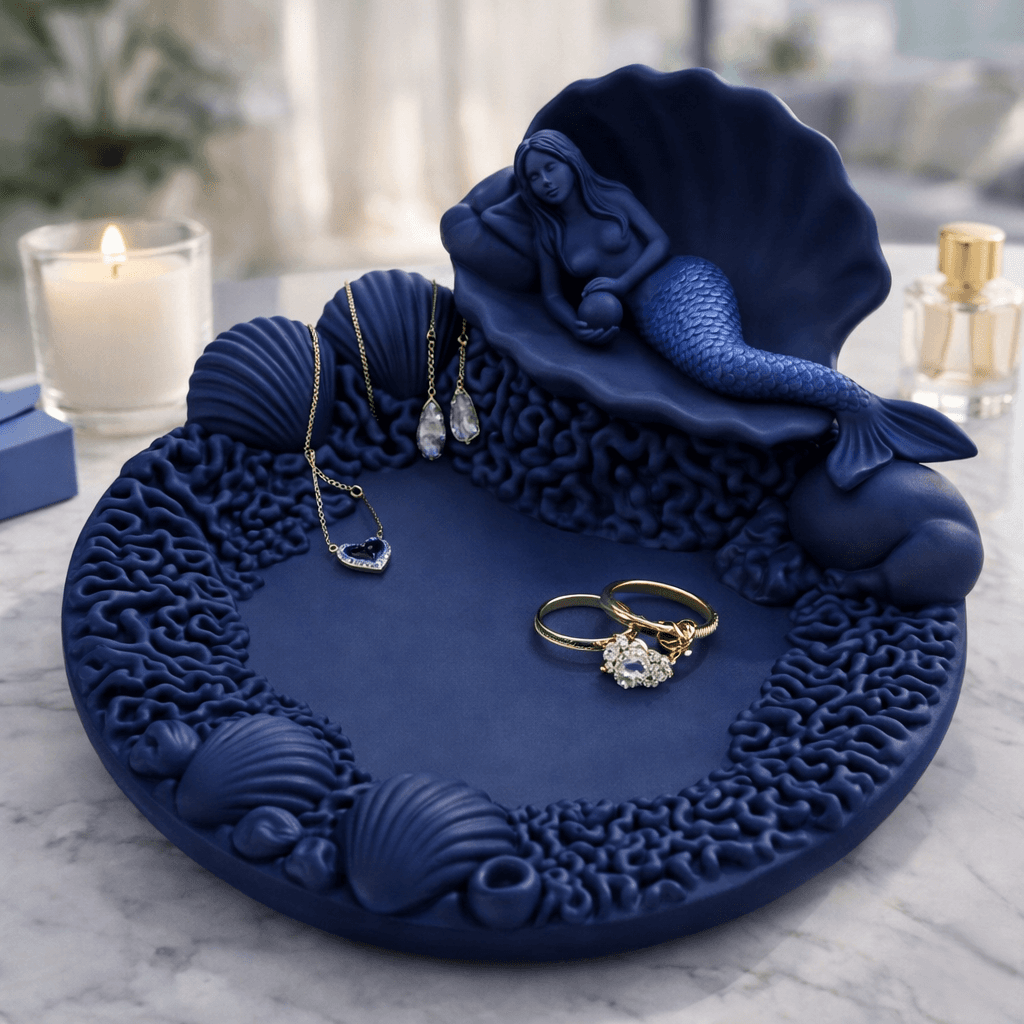 Mermaid Shell Jewelry Tray STL – Ocean Ring Dish & Coastal Vanity Organizer 3d model