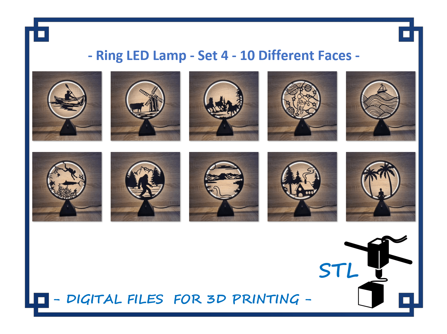 Ring LED Lamp - Set 4 - 10 interchangeable faces 3d model