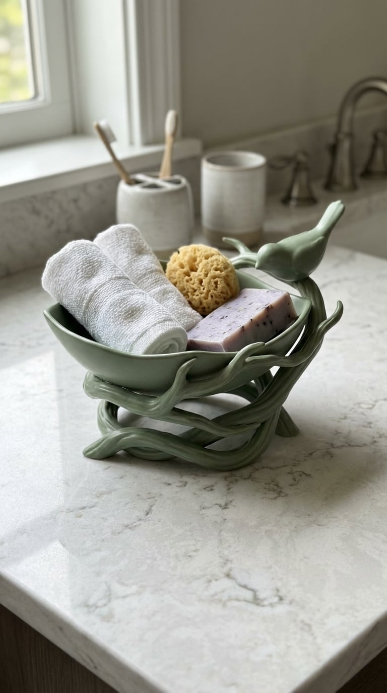 Ethereal Bird on Branch Catchall Tray - Nature Inspired Sculptural Vanity Organizer 3d model