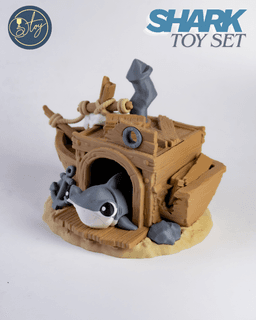 Articulated Shark Set & Sunken Ship House 3d model