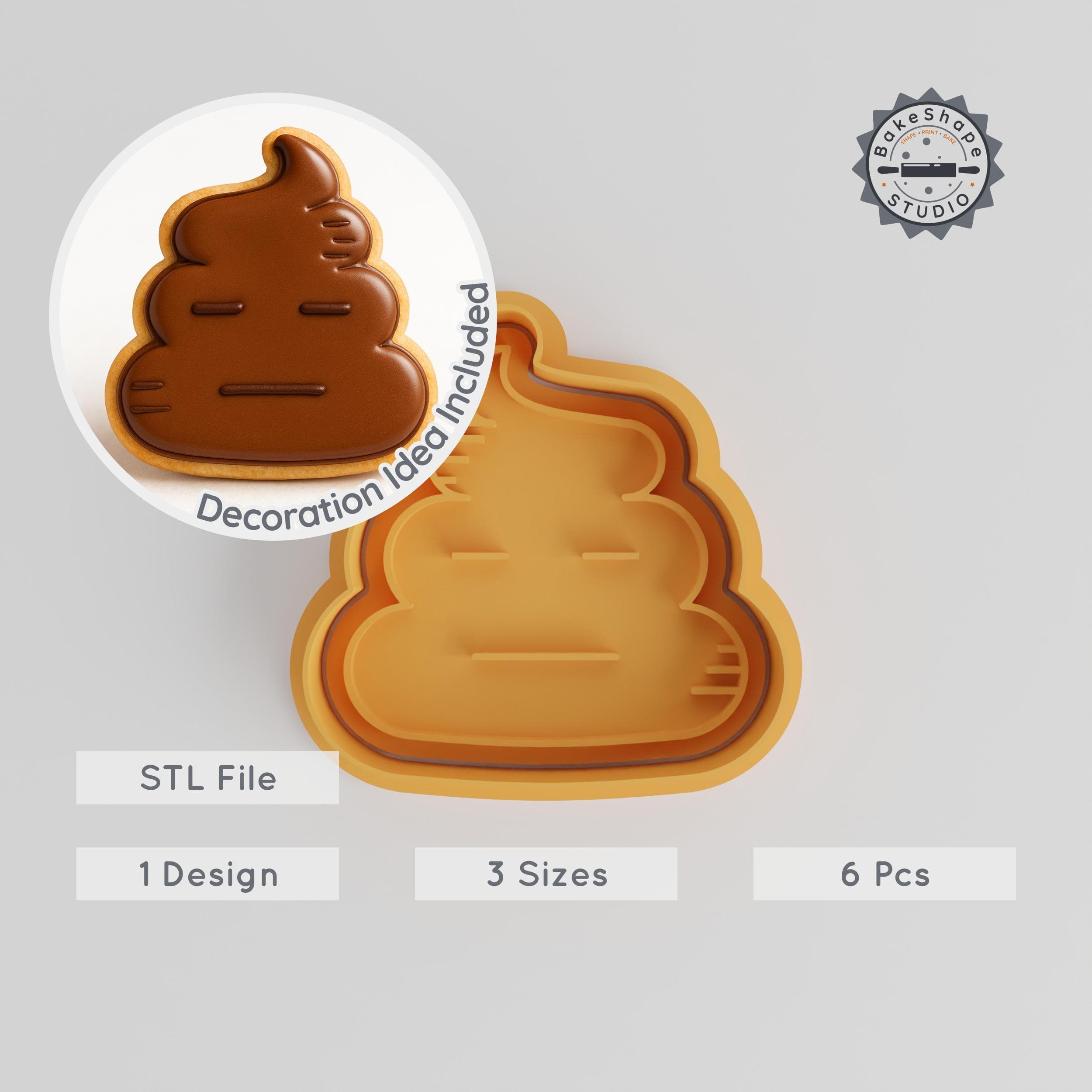 Poop Emoji Cookie Cutter & Stamp Set, 6 Pieces, Feces Shape for Fondant, S/M/L Sizes, Fun Disappointed Expression Design PRODUCT_357 3d model