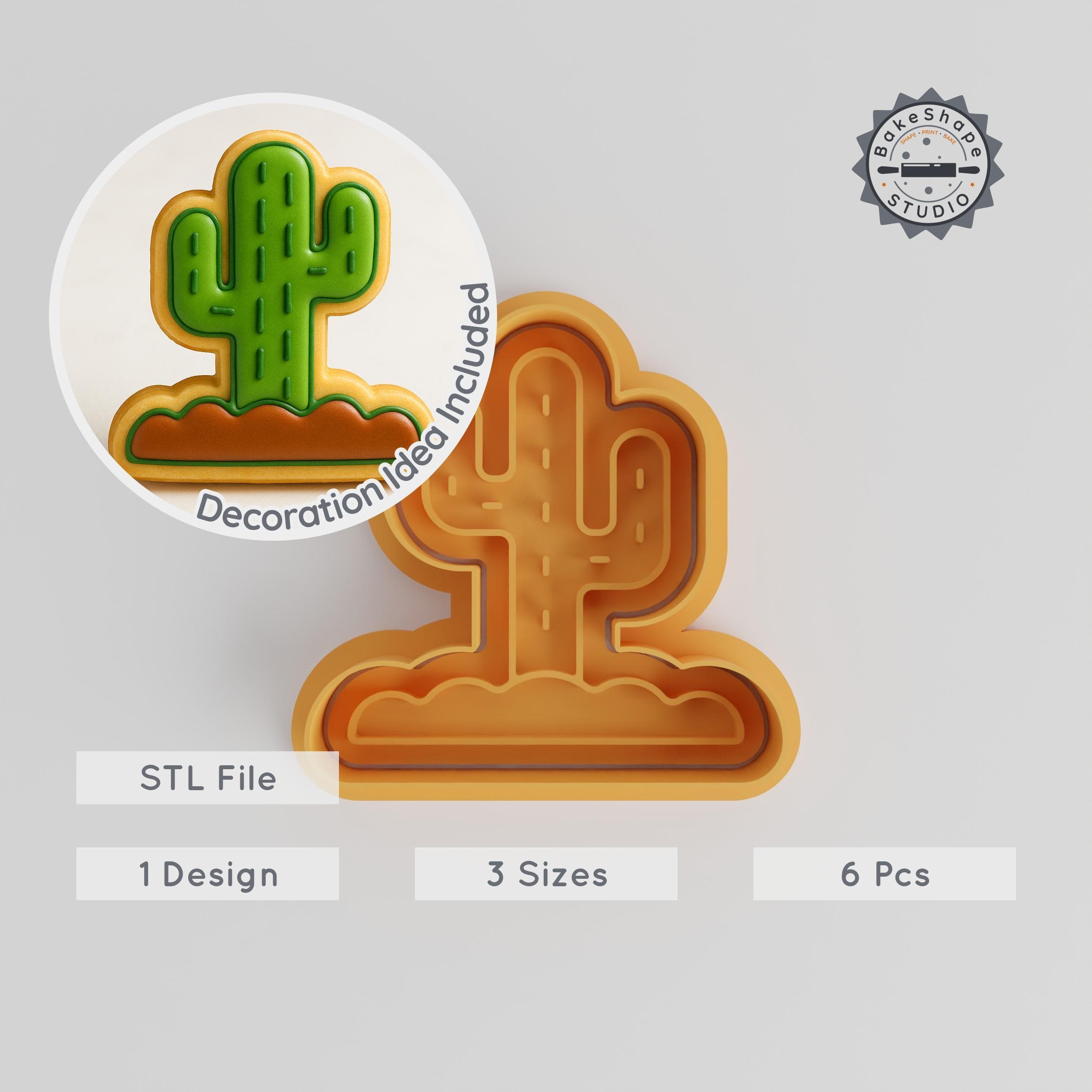 Cactus Scene Cookie Cutter & Stamp, Desert Cactus Shape Cutter Set, 6 Pieces, Perfect for Cookies & Fondant, S/M/L Sizes PRODUCT_339 3d model