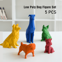 3D Low Polygonal Dog Set, French Bulldog; Doberman; Collie; Pug; Yorkshire Terrier 3d model