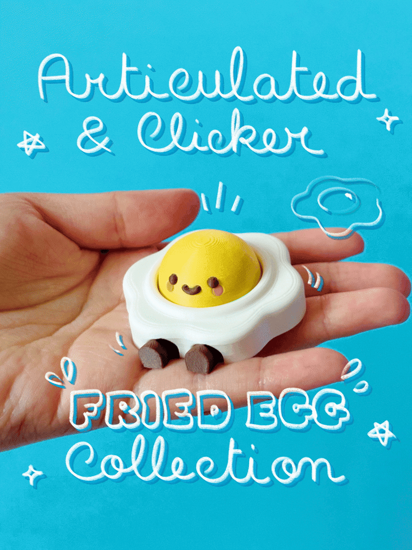 Cute Articulated & Clicker Fried Egg | Print-in-place | Support-free 3d model