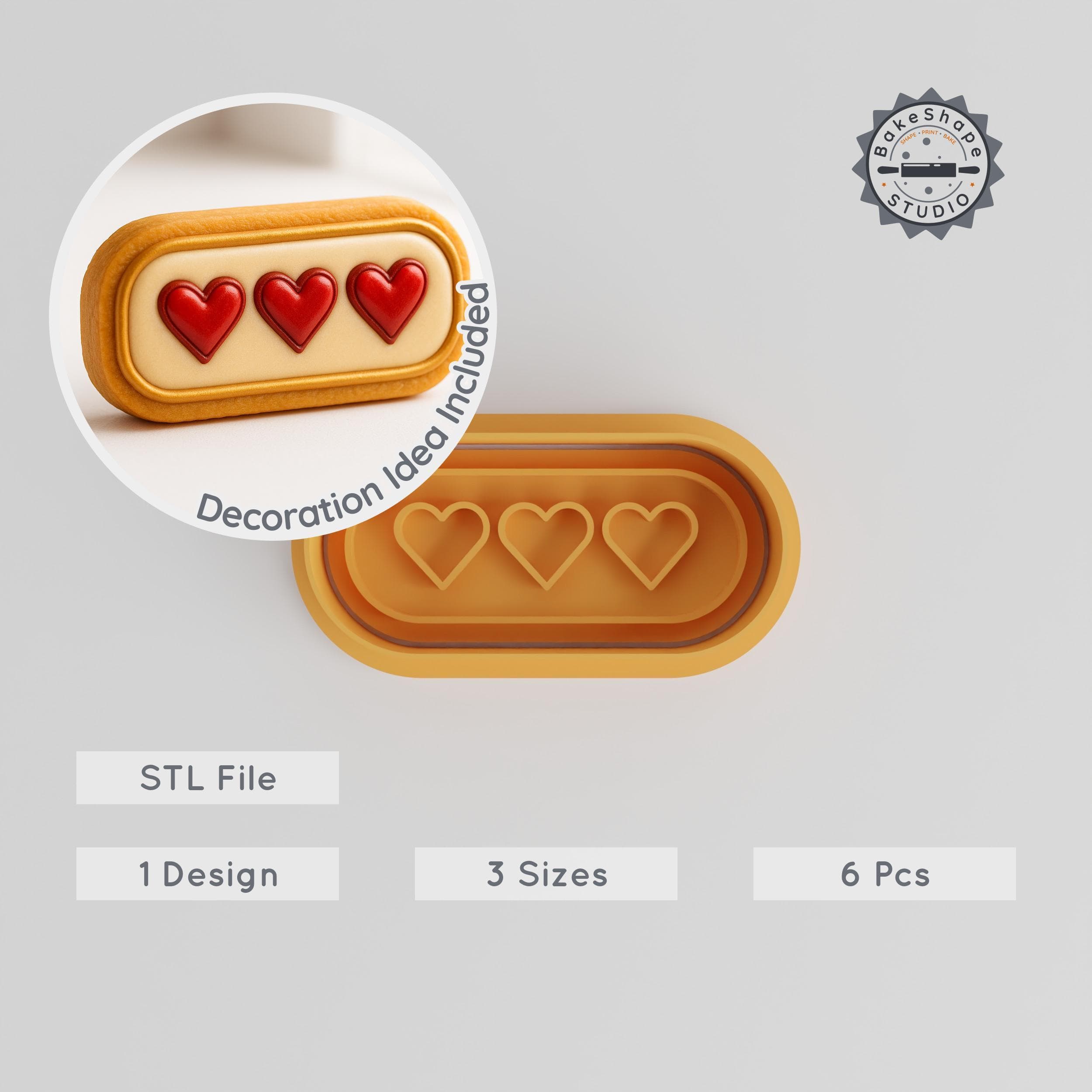 Health Bar Cookie Cutter & Stamp, Game-Inspired Energy Meter, 6-Piece Set, S/M/L Sizes, Perfect for Fondant PRODUCT_1024 3d model