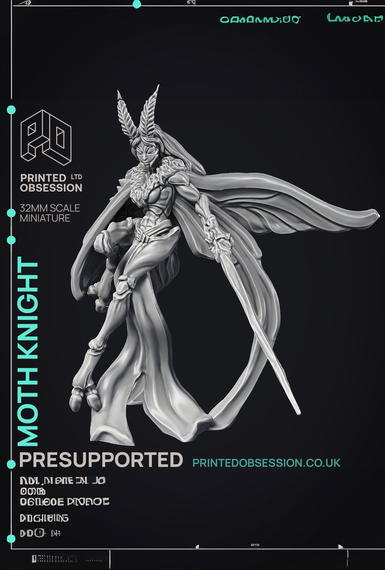Moth Knight - Medium Fighter - PRESUPPORTED - 32mm Scale 3d model