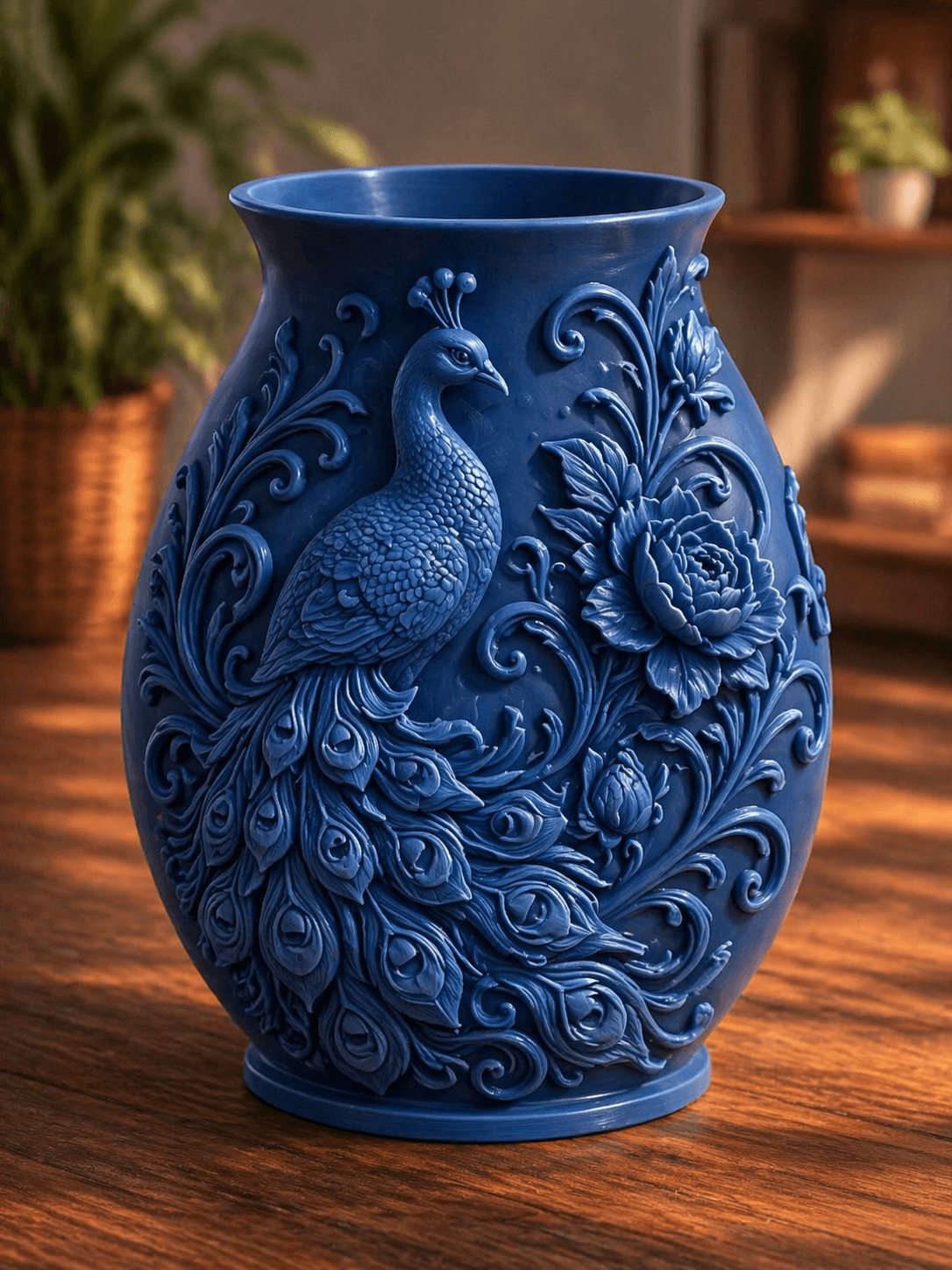 Blue Peacock Floral Garden Vase 3d model
