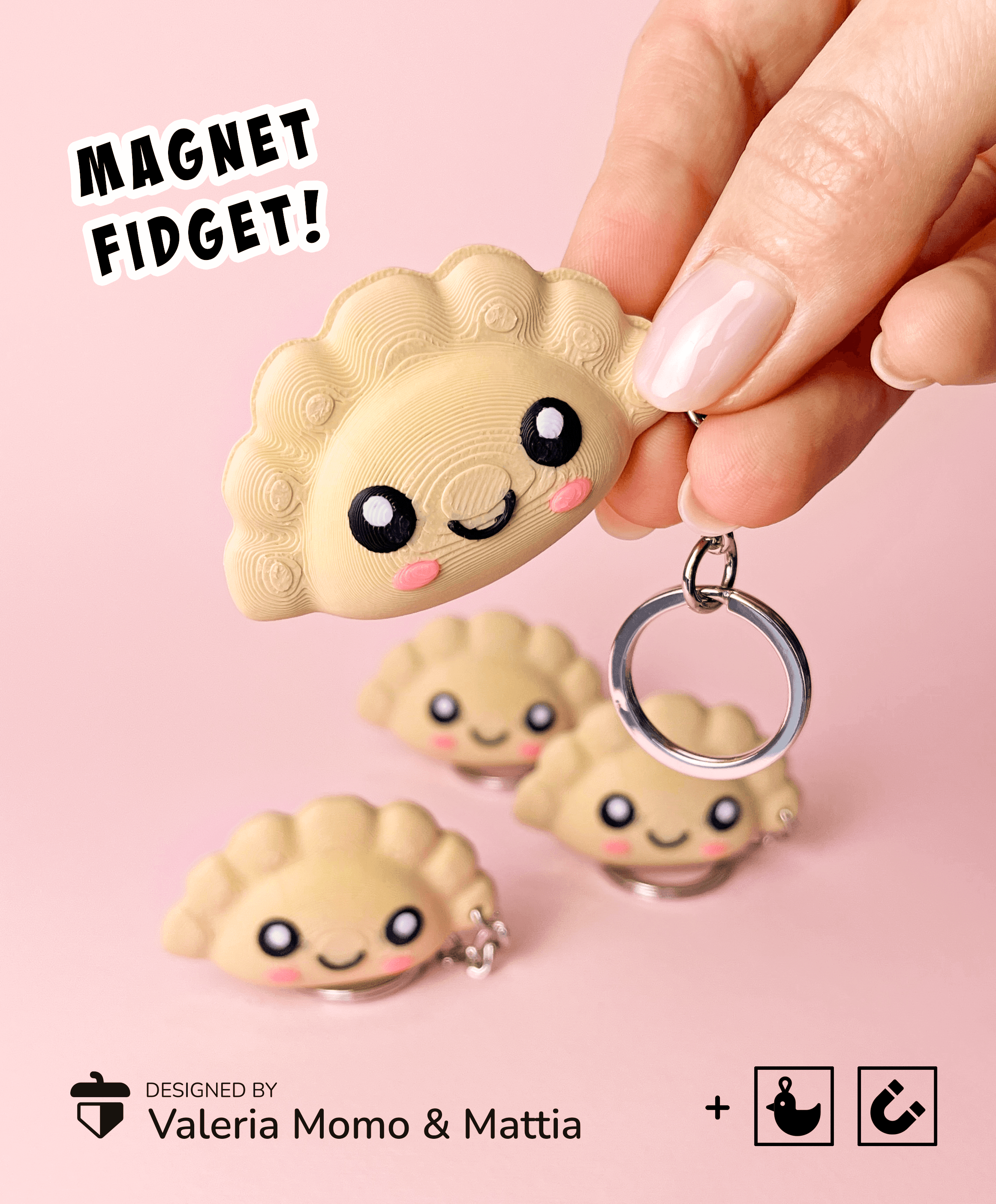 Cute Dumplings Pierogi Fidget Keychain Magnet (Polish Dumpling), Super Toy! 3d model