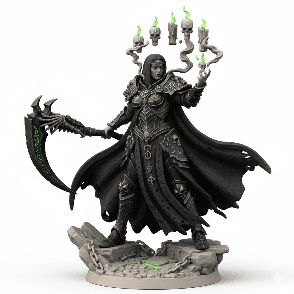 Female Necromancer Floating Candles Premium STL File 3d model