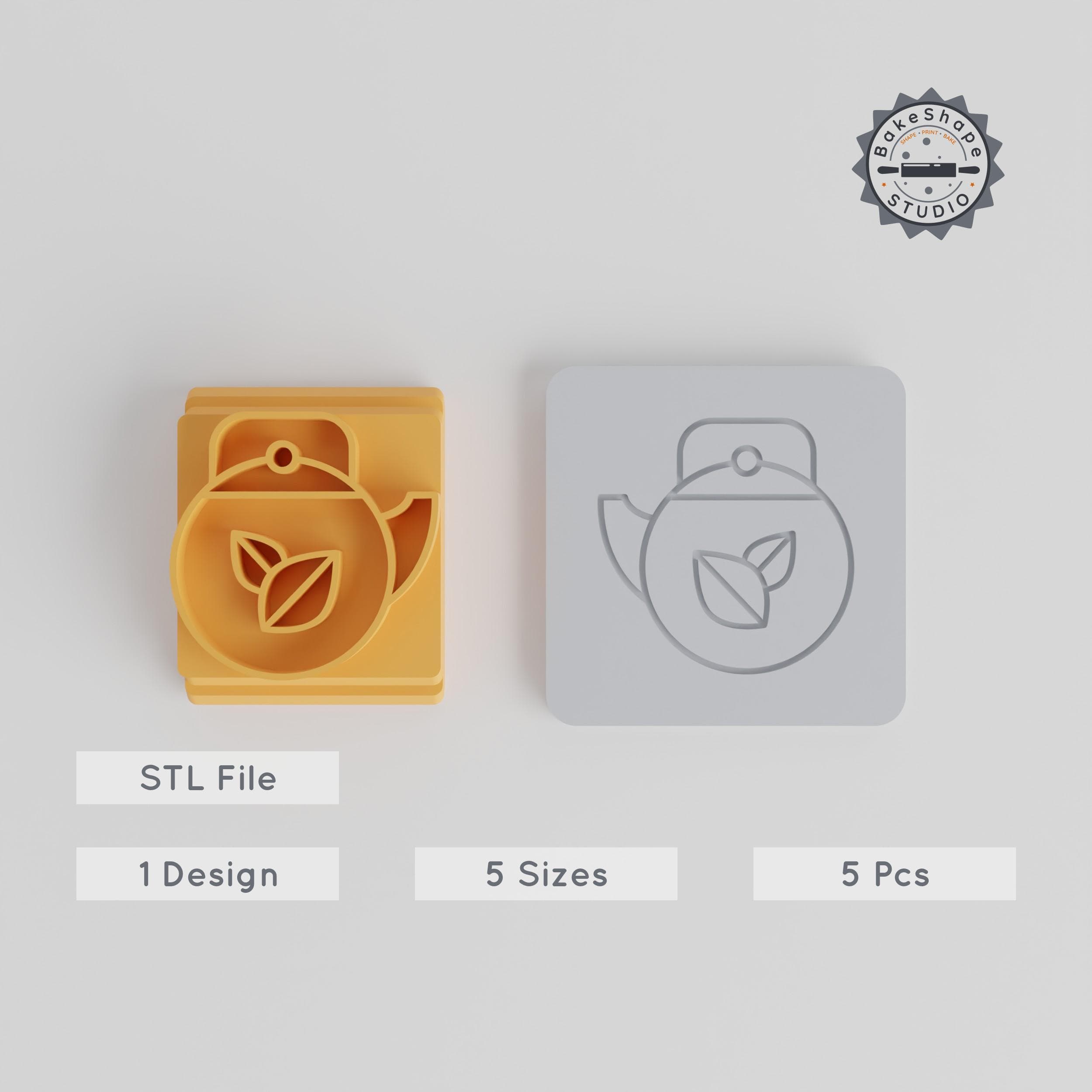Green Tea Pot Stamp Tile Set, 5 Sizes, Perfect for Clay, Cookie & Fondant Motifs PRODUCT_4052 3d model