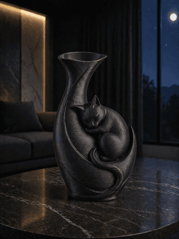 Black Sleeping Cat Moon Vase 3d model
