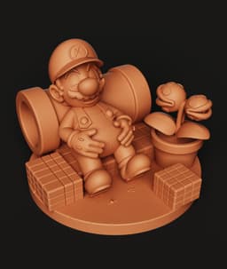 Sleeping Mario 3D Diorama - Super Mario Green Pipe & Bricks 3d model