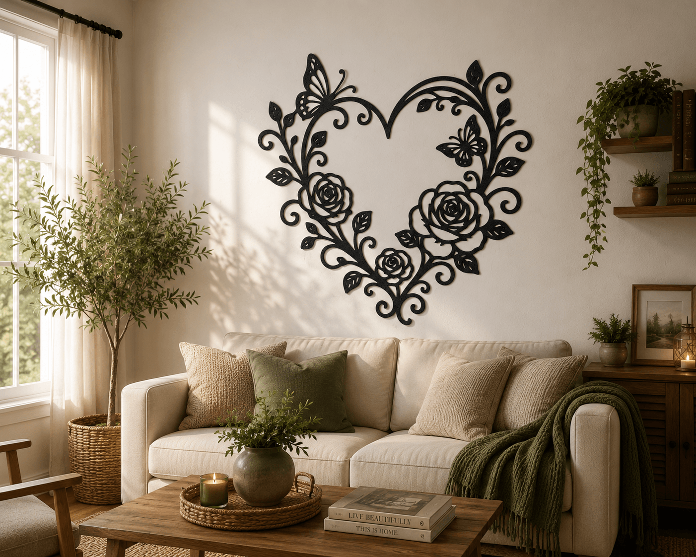 Floral Heart Butterfly 2D Wall Art.stl 3d model